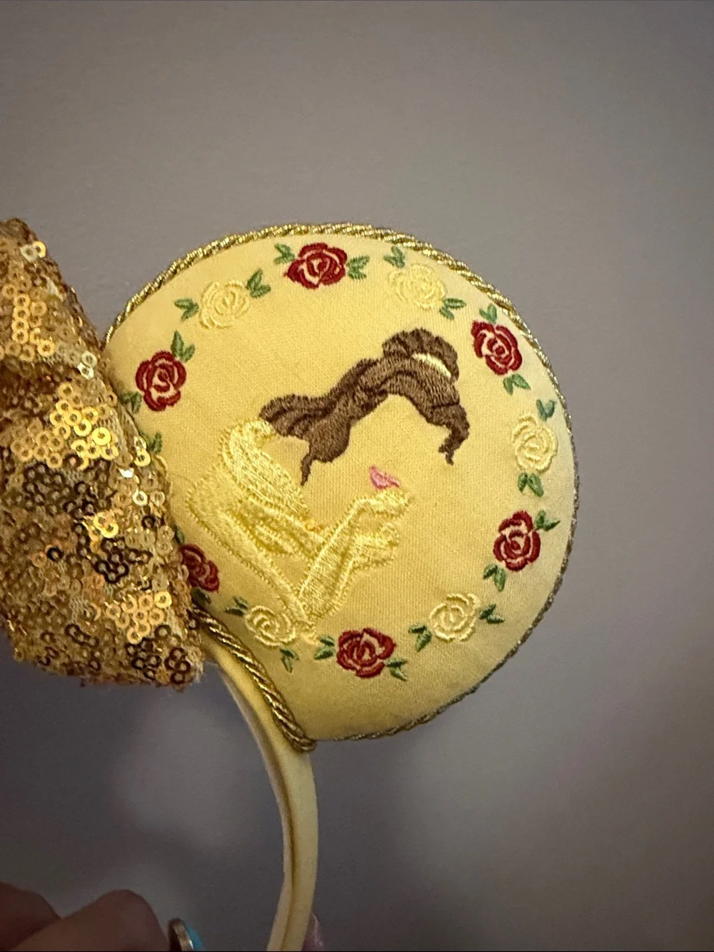 Beauty and the Beast Gold Sequin Bow Mickey Ear Headband